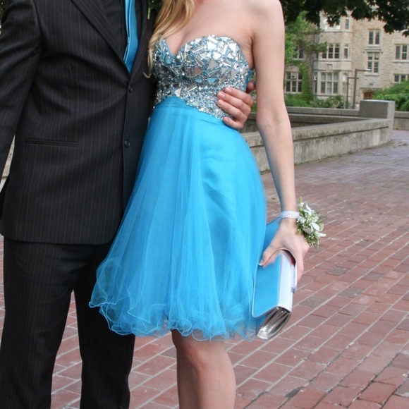 Night Moves - turquoise & silver strapless formal dress, size 0 - Picture 4 of 14